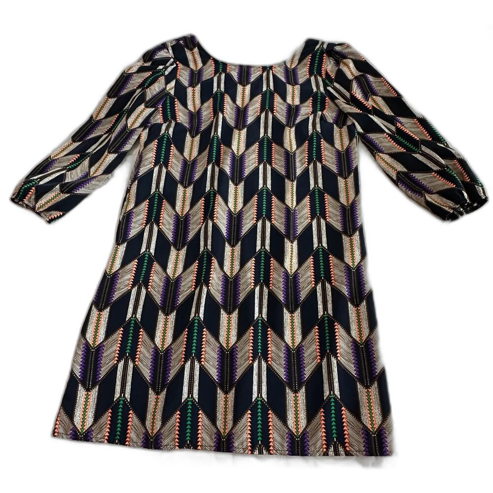 Charlotte Russe 3/4 Sleeve Scoopneck Geometric Neon Back Zip Dress Women's Sz Me